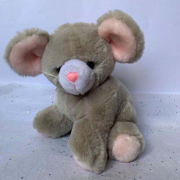 Vintage Plush Mouse 8" Beige White Pink 1983 Korea - 8" Stuffed Animal Nostalgia